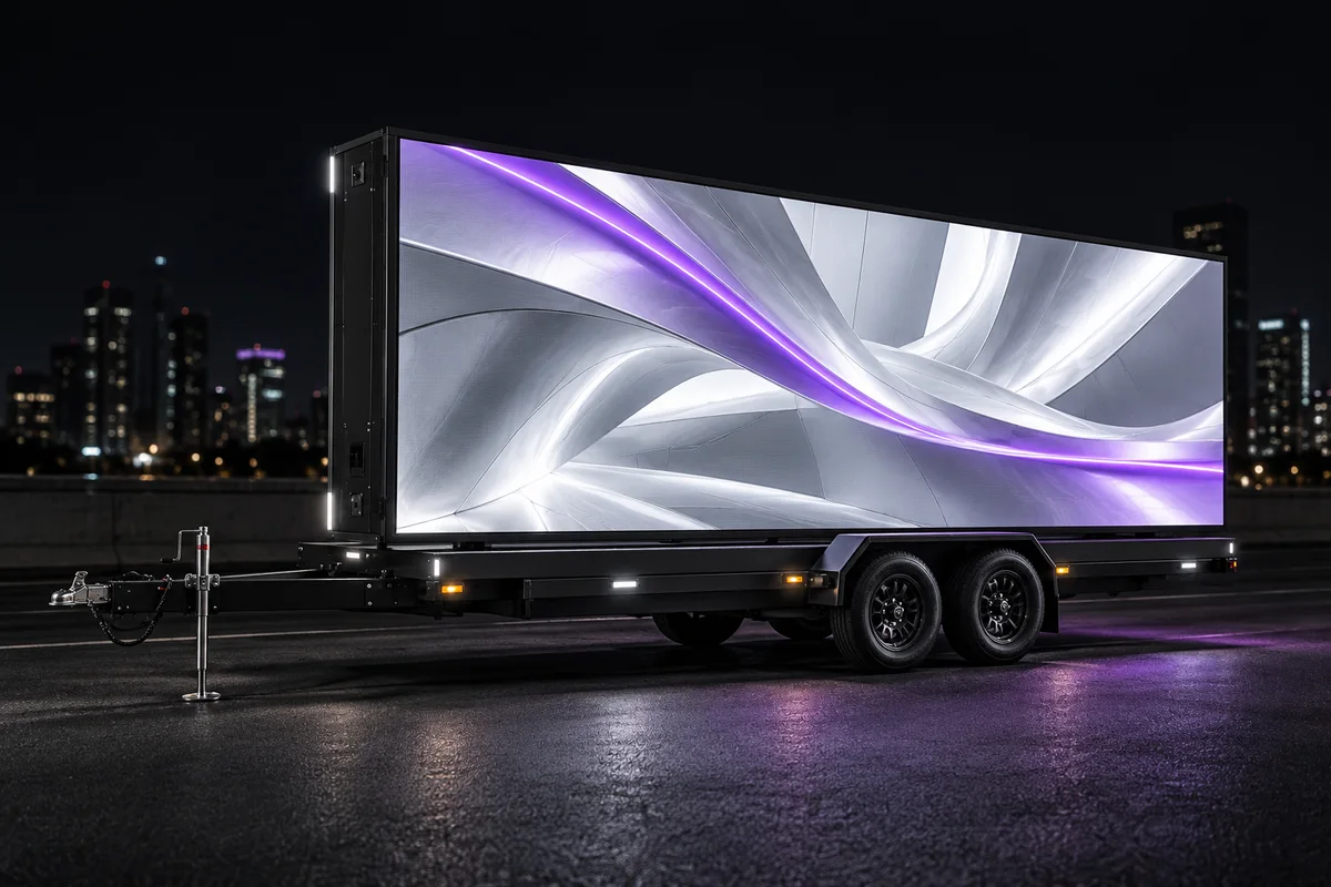 Concept illustration of Sayo’s two-sided LED trailer, coming 2027.
